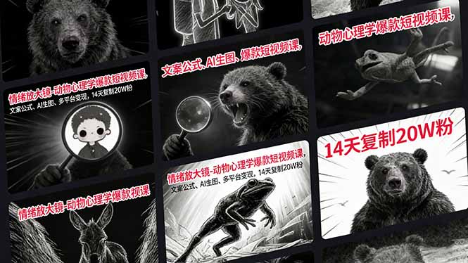 情绪放大镜-动物心理学爆款短视频课，文案公式、AI生图、多平台变现，14天复制20W粉-副业心选