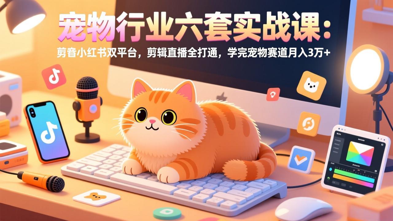 宠物行业六套实战课：抖音小红书双平台，剪辑直播全打通，学完宠物赛道月入3万+-副业心选
