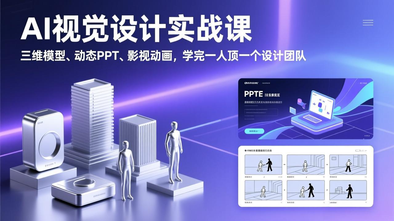 AI视觉设计实战课，三维模型、动态PPT、影视动画，学完一人顶一个设计团队-副业心选