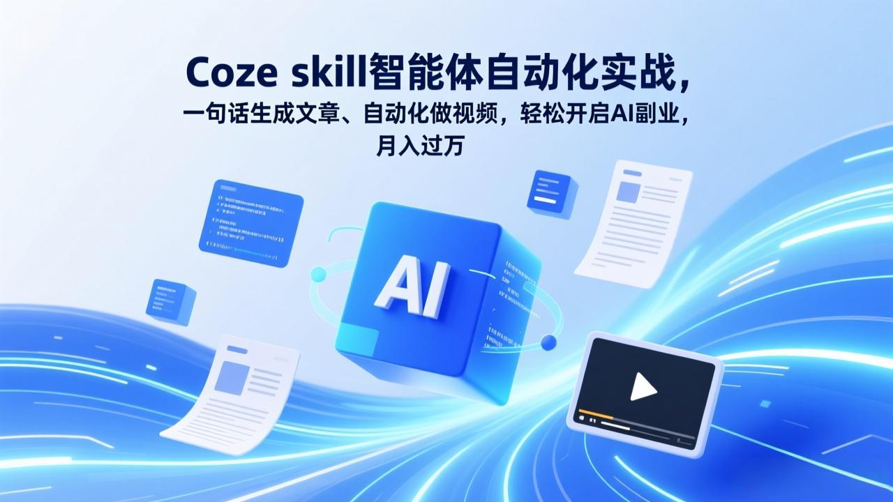 Coze skill智能体自动化实战，一句话生成文章、自动化做视频，轻松开启AI副业，月入过万-副业心选