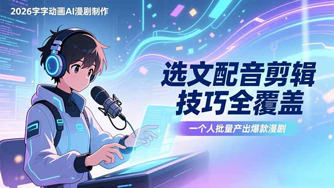 2026字字动画AI漫剧制作-1期，选文配音剪辑技巧全覆盖，一个人就能批量产出爆款漫剧-副业心选