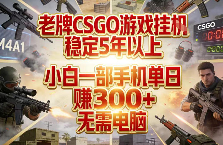 老牌CSGO游戏挂G，稳定5年以上，小白一部手机单日賺3张+，无需电脑【揭秘】-副业心选