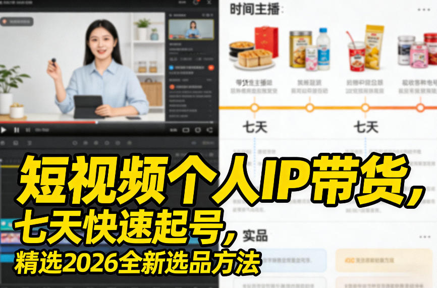 短视频个人IP带货，七天快速起号，精选2026全新选品方法-副业心选
