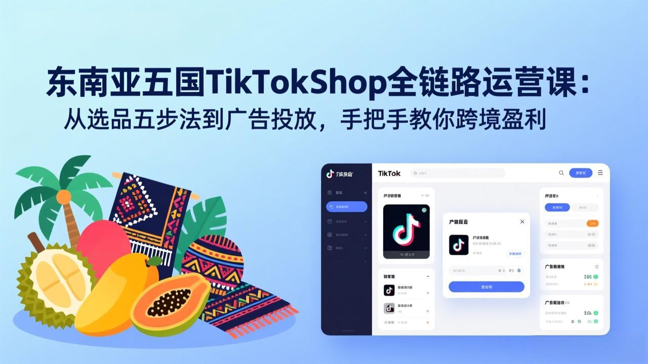 东南亚五国TikTok Shop全链路运营课：从选品五步法到广告投放，手把手教你跨境盈利-副业心选