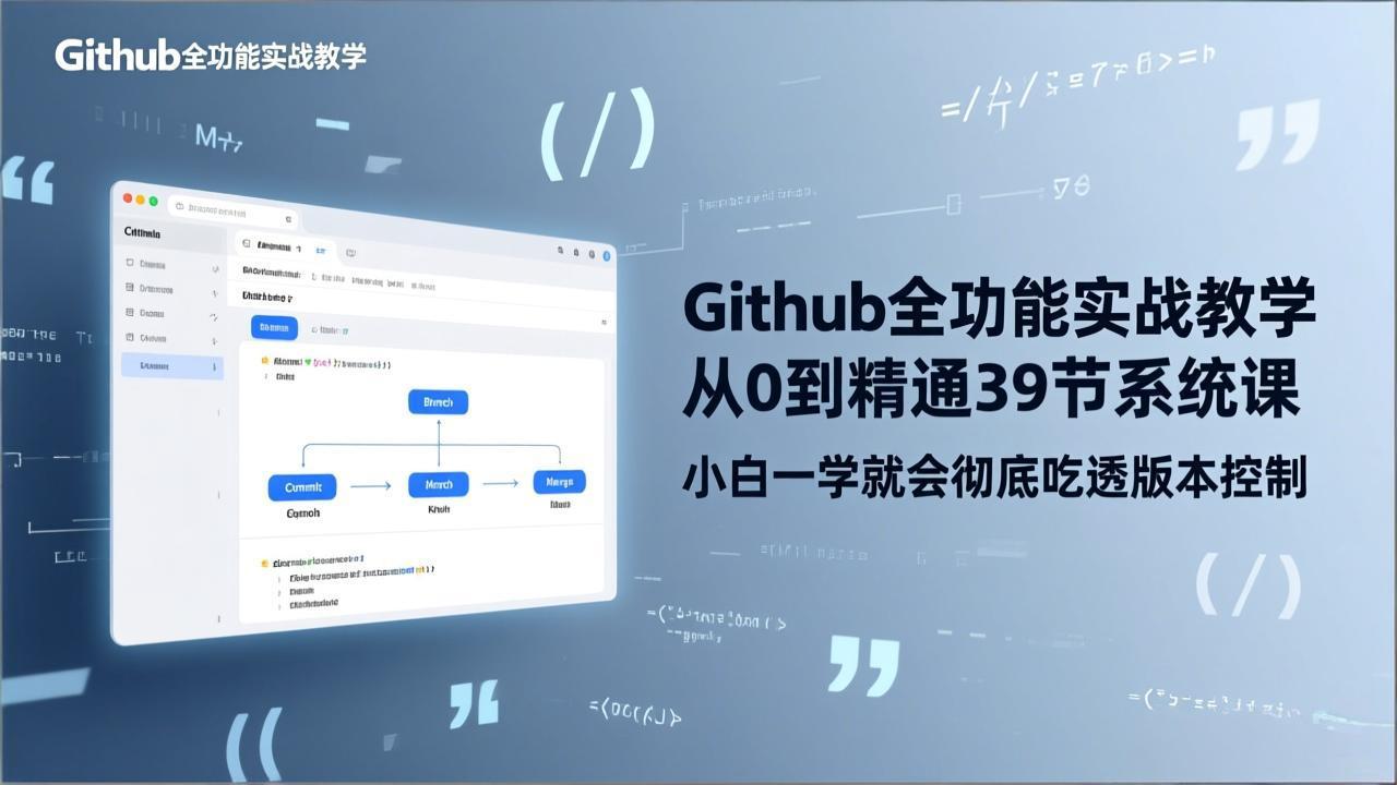 GitHub-全功能实战教学，从0到精通39节系统课，小白一学就会彻底吃透版本控制-副业心选