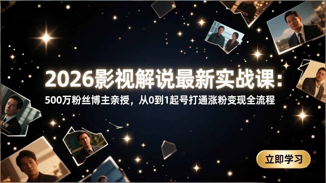 2026影视解说最新实战课：500万粉丝博主亲授，从0到1起号打通涨粉变现全流程-副业心选