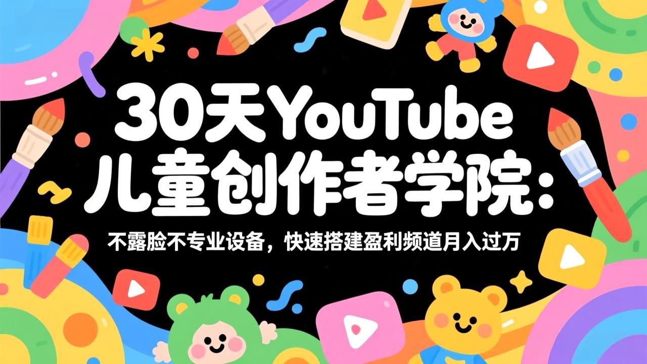 30天YouTube儿童创作者学院：不露脸不专业设备，快速搭建盈利频道月入过万-副业心选