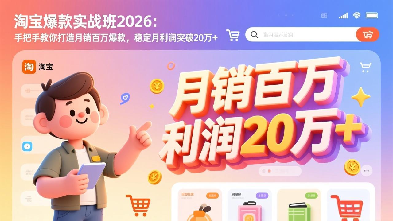 淘宝爆款实战班-2026年3月更新：手把手教你打造月销百万爆款，稳定月利润突破20万+-副业心选