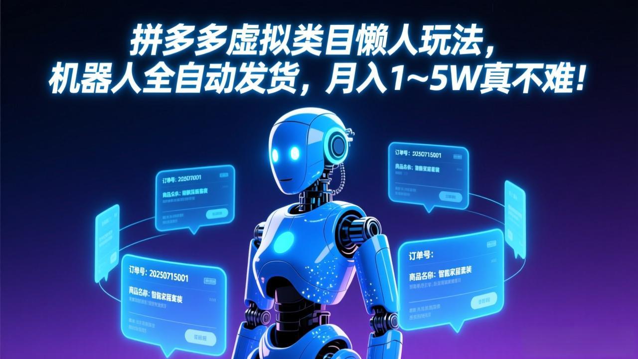 拼多多虚拟类目懒人玩法，机器人全自动发货，月入 1-5W 真不难！-副业心选