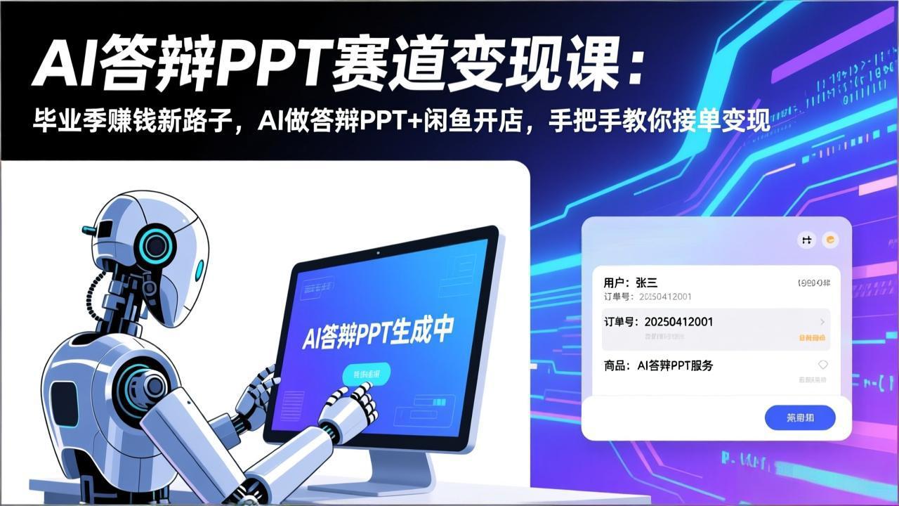 AI答辩PPT赛道变现课：毕业季赚钱新路子，AI做答辩PPT+闲鱼开店，手把手教你接单变现-副业心选