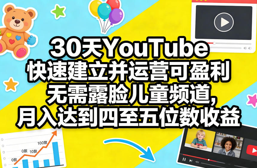 30天YouTube快速建立并运营可盈利无需露脸儿童频道，月入达到四至五位数收益-副业心选