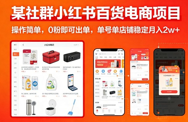 某社群小红书百货电商项目，操作简单，0粉即可出单，单号单店铺稳定月入2w+-副业心选