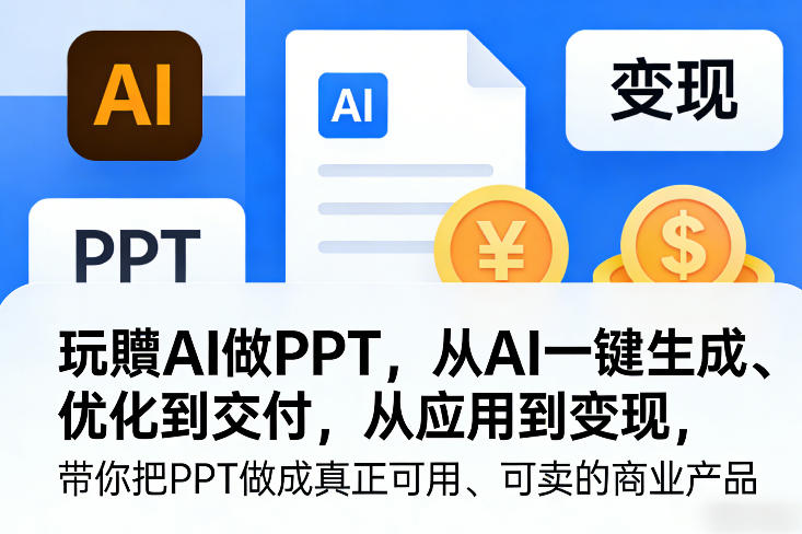 玩賺AI做PPT，从AI一键生成、优化到交付，从应用到变现，带你把PPT做成真正可用、可卖的商业产品-副业心选