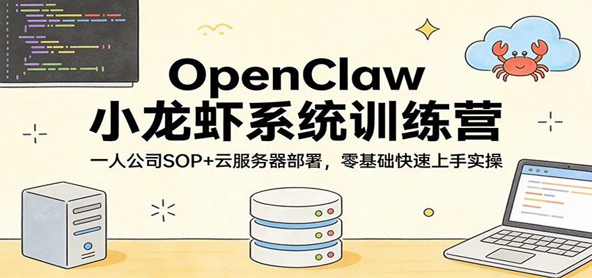 OpenClaw小龙虾系统训练营：一人公司SOP，云服务器部署，零基础快速上手实操-副业心选