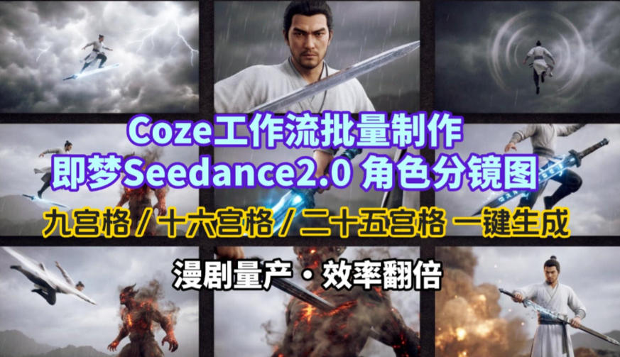Coze工作流批量制作即梦Seedance2.0角色分镜图，九宫格-十六宫格-二十五宫格一键生成，漫剧量产，效率翻倍-副业心选
