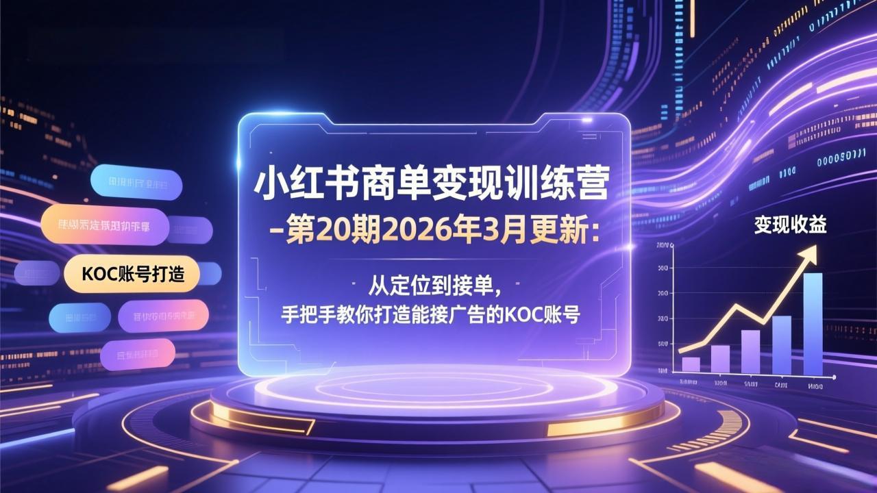 小红书商单变现训练营-第20期26年3月更新：从定位到接单，手把手教你打造能接广告的KOC账号-副业心选