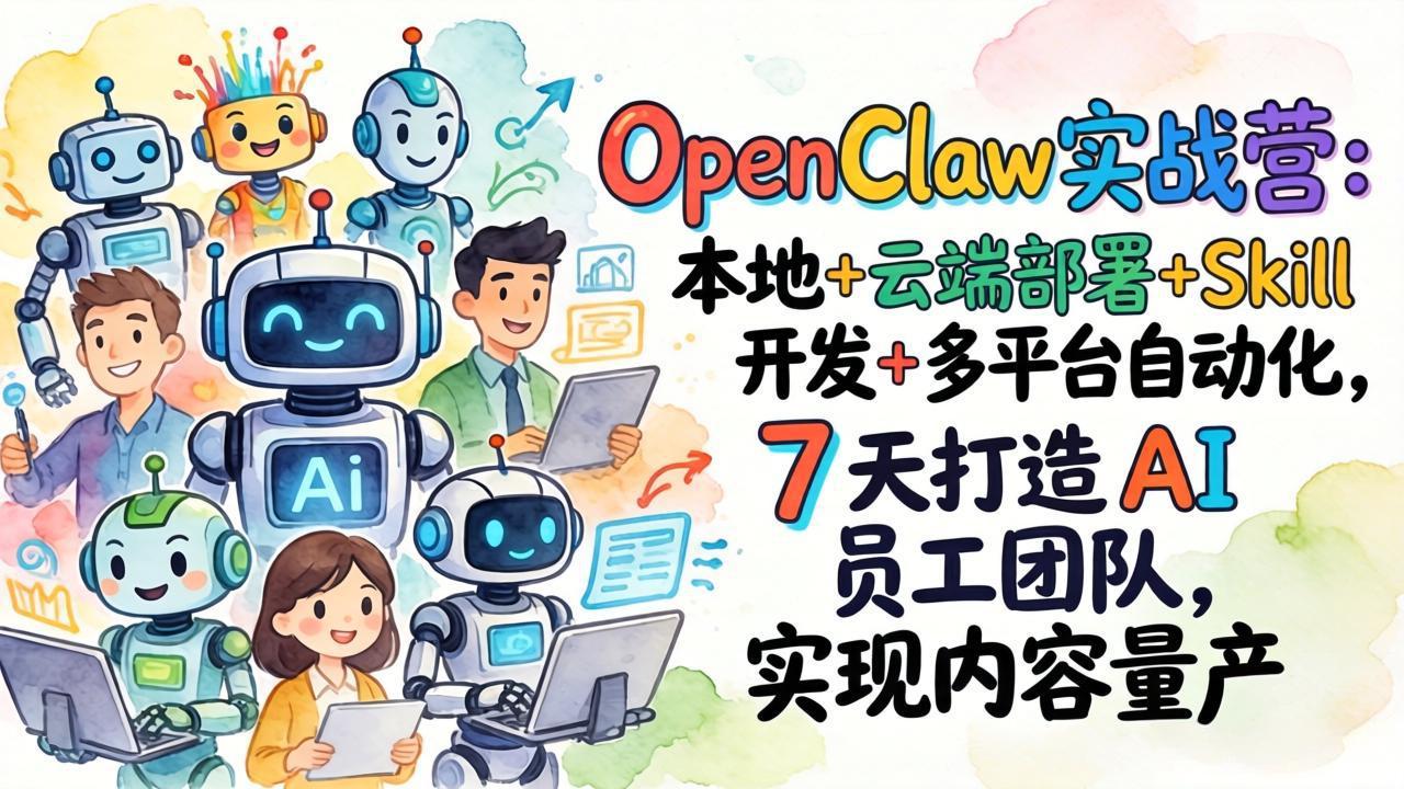 OpenClaw实战营：本地+云端部署+Skill开发+多平台自动化，7 天打造 AI 员工团队，实现内容量产-副业心选