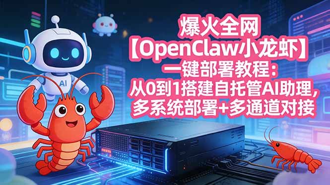 爆火全网【OpenClaw 小龙虾】一键部署教程：从0到1搭建自托管AI助理，多系统部署+多通道对接-副业心选
