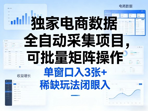 独家电商数据全自动采集项目，可批量矩阵操作，单窗口日入3张+，稀缺玩法闭眼入【揭秘】-副业心选