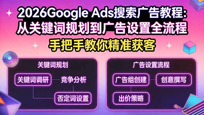 2026Google Ads搜索广告教程：从关键词规划到广告设置全流程，手把手教你精准获客-副业心选