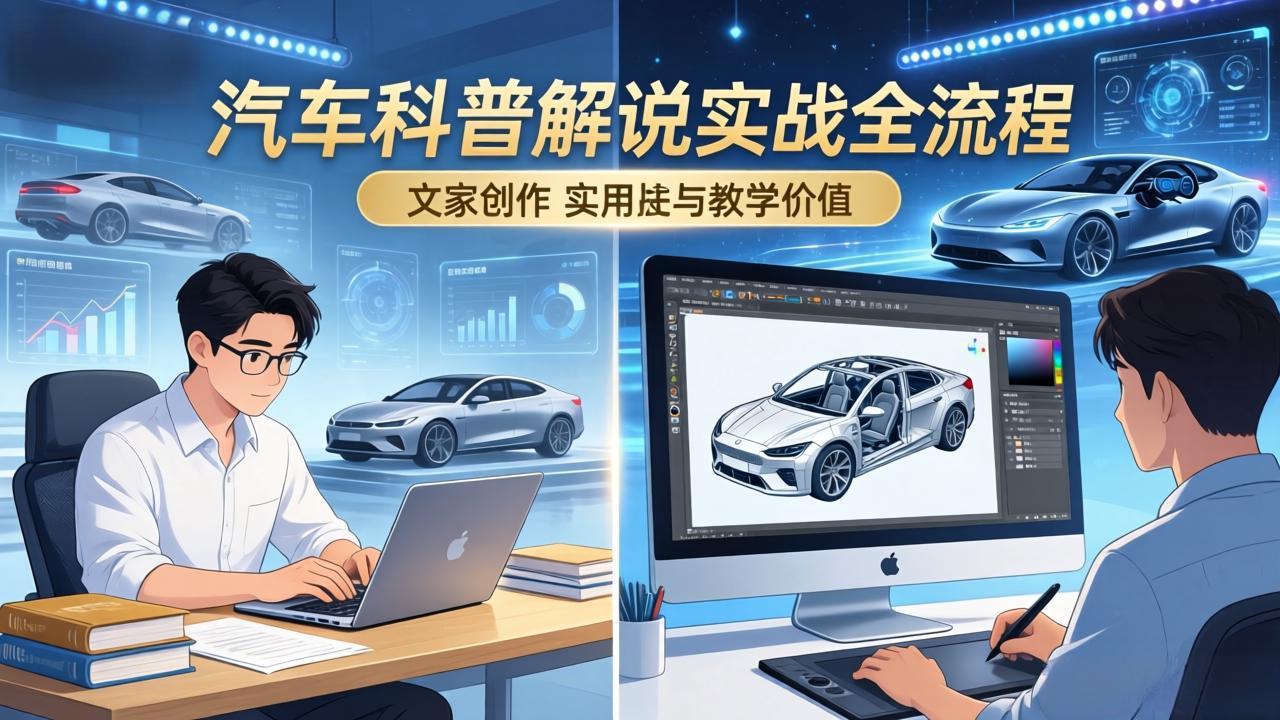 抖音汽车科普解说实战：文案+动画+画面处理+去水印全流程，打造专业汽车科普视频-副业心选