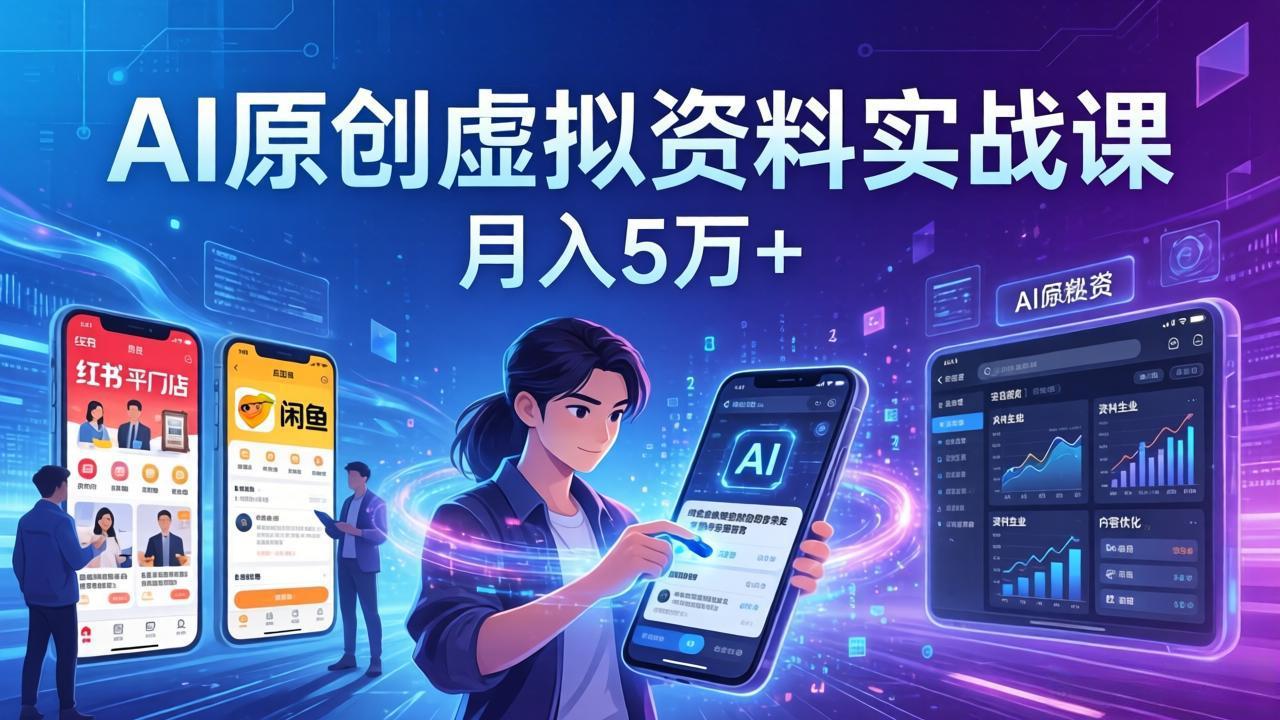 AI原创虚拟资料实战课：2026新机会，小红书闲鱼开店，普通人用AI轻松变现，月入5万+-副业心选