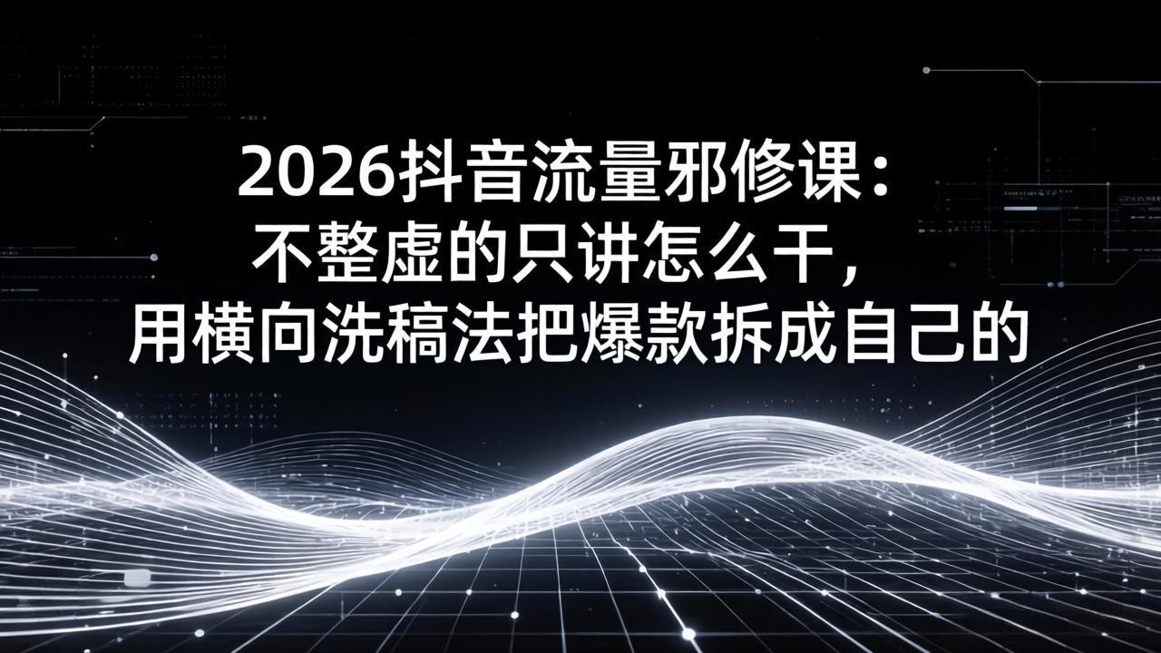 2026抖音流量邪修课：不整虚的只讲怎么干，用横向洗稿法把爆款拆成自己的-副业心选