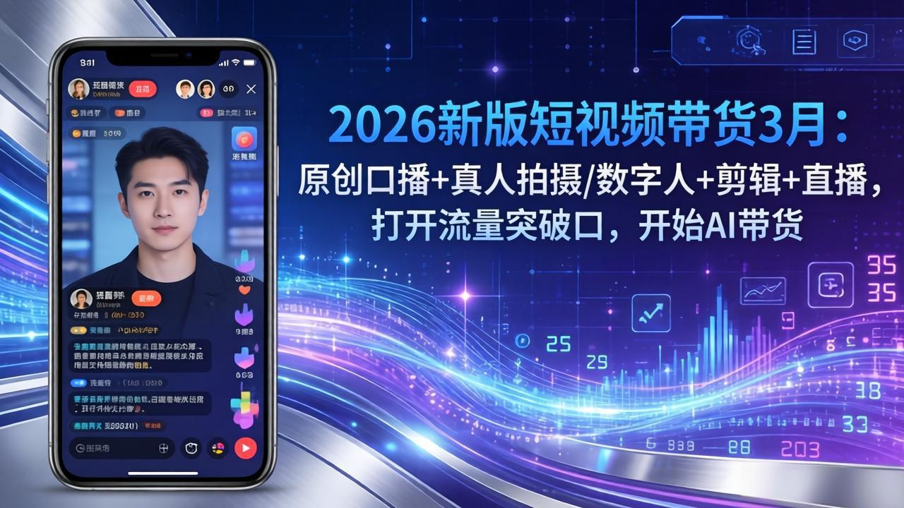 2026新版短视频带货3月：原创口播+真人拍摄/数字人+剪辑+直播，打开流量突破口，开始AI带货-副业心选
