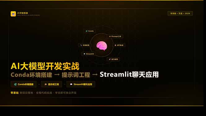 AI大模型开发实战：Conda环境搭建→提示词工程→Streamlit聊天应用，零基础到项目落地-副业心选