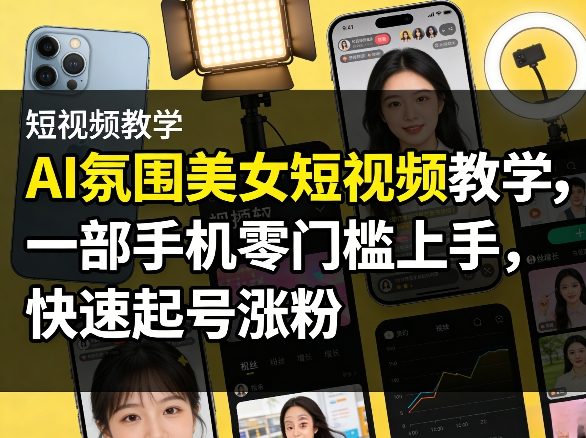 AI氛围美女短视频教学，一部手机零门槛上手，快速起号涨粉-副业心选