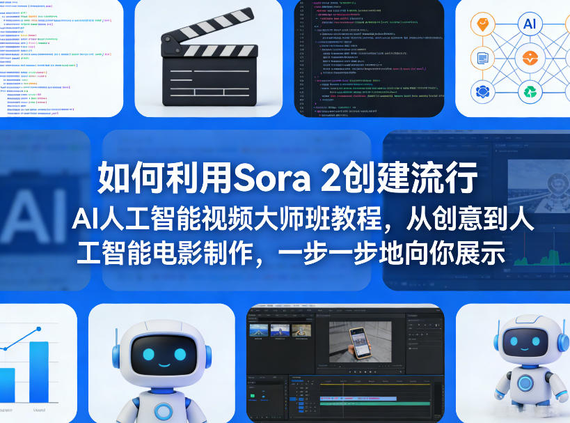 如何利用Sora 2创建流行AI人工智能视频大师班教程，从创意到人工智能电影制作，一步一步地向你展示-副业心选