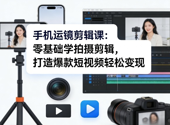 手机运镜剪辑课：零基础学拍摄剪辑，打造爆款短视频轻松变现-副业心选