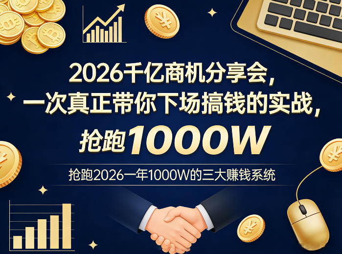 2026千亿商机分享会，一次真正带你下场搞钱的实战，抢跑2026一年1000W的三大賺钱系统-副业心选