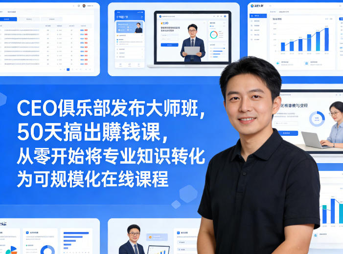 CEO俱乐部发布大师班，50天搞出賺钱课，从零开始将专业知识转化为可规模化在线课程-副业心选