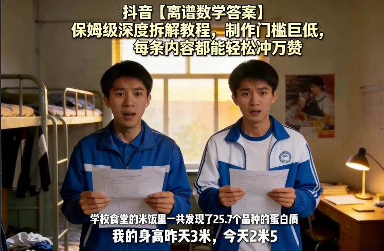 抖音【离谱数学答案】保姆级深度拆解教程，制作门槛巨低，每条内容都能轻松冲万赞，附详细步骤-副业心选