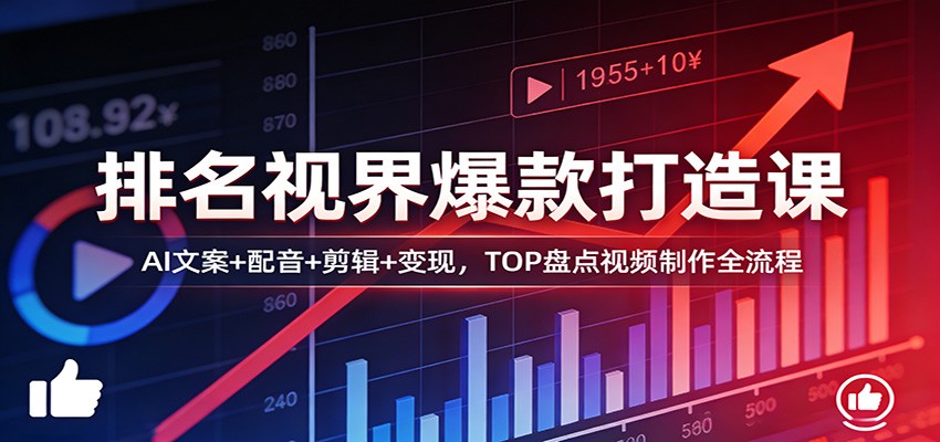 排名视界爆款打造课：AI文案+配音+剪辑+变现，TOP盘点视频制作全流程-副业心选