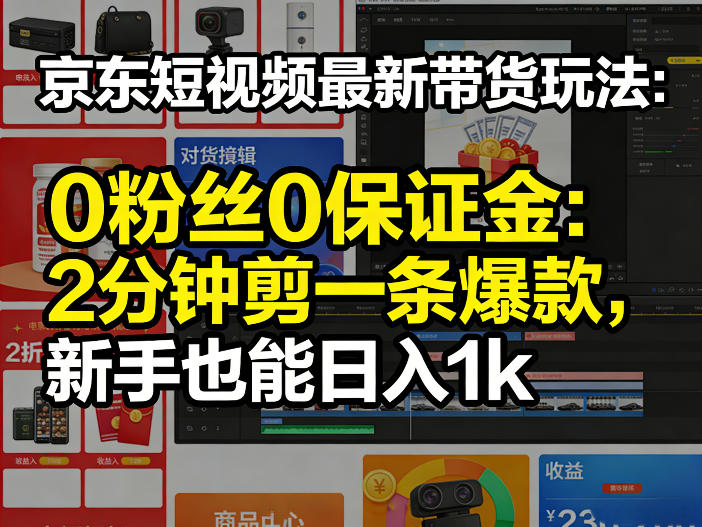 京东短视频最新带货玩法，0粉丝0保证金，2分钟剪一条爆款，新手也能日入1k+【揭秘】-副业心选