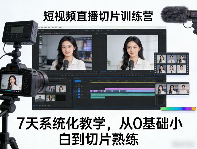 短视频直播切片训练营，7天系统化教学，从0基础小白到切片熟练-副业心选