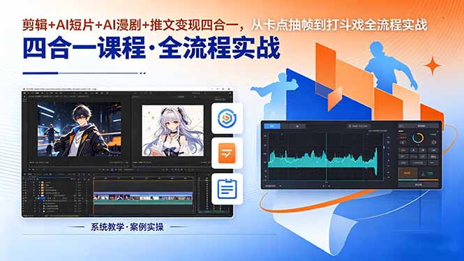 剪辑+AI短片+AI漫剧+推文变现四合一，从卡点抽帧到打斗戏全流程实战-副业心选