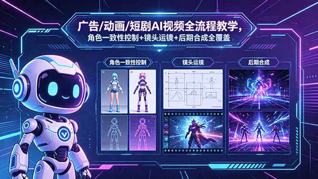 广告/动画/短剧AI视频全流程教学，角色一致性控制+镜头运镜+后期合成全覆盖-副业心选