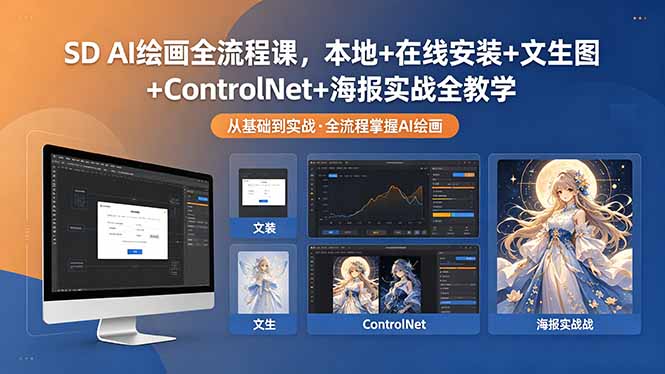 SD AI绘画全流程课，本地+在线安装+文生图+ControlNet+海报实战全教学 - 副业心选-副业心选