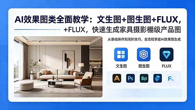 AI效果图类全面教学：文生图+图生图+FLUX，快速生成家具摄影棚级产品图-副业心选