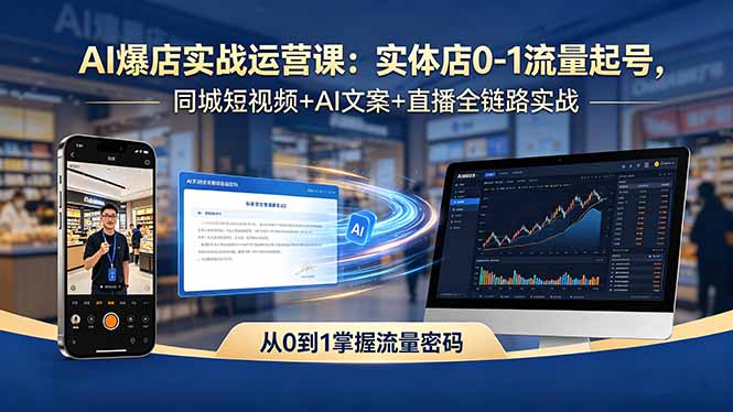 AI爆店实战运营课：实体店0-1流量起号，同城短视频+AI文案+直播全链路实战-副业心选