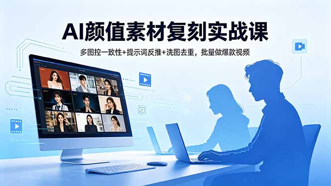 AI颜值素材复刻实战课，多图控一致性+提示词反推+洗图去重，批量做爆款视频-副业心选