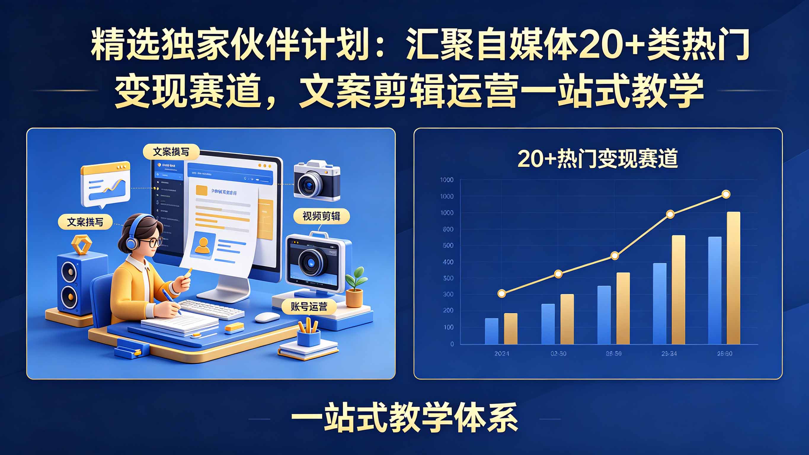 精选独家伙伴计划：汇聚自媒体20+类热门变现赛道，文案剪辑运营一站式教学 - 副业心选-副业心选