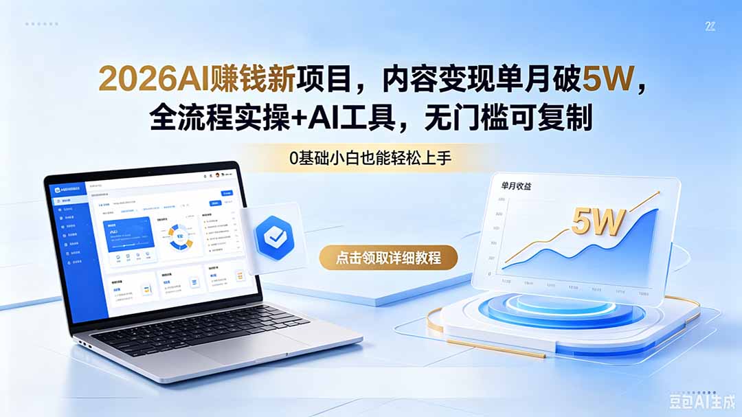 2026AI赚钱新项目，内容变现单月破5W，全流程实操+AI工具，无门槛可复制 - 副业心选-副业心选