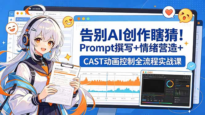 告别AI创作瞎猜！Prompt撰写+情绪营造+CAST动画控制全流程实战课-副业心选