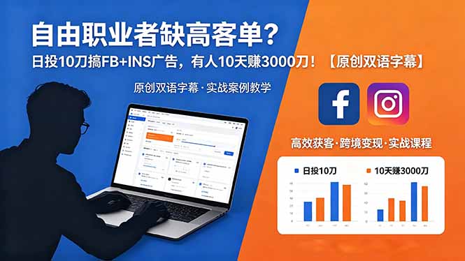 自由职业者缺高客单？日投 10 刀搞 FB+INS 广告，有人 10 天赚 3000 刀！【原创双语字幕】-副业心选