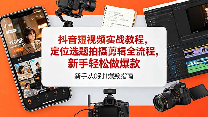 抖音短视频实战教程，定位选题拍摄剪辑全流程，新手轻松做爆款-副业心选