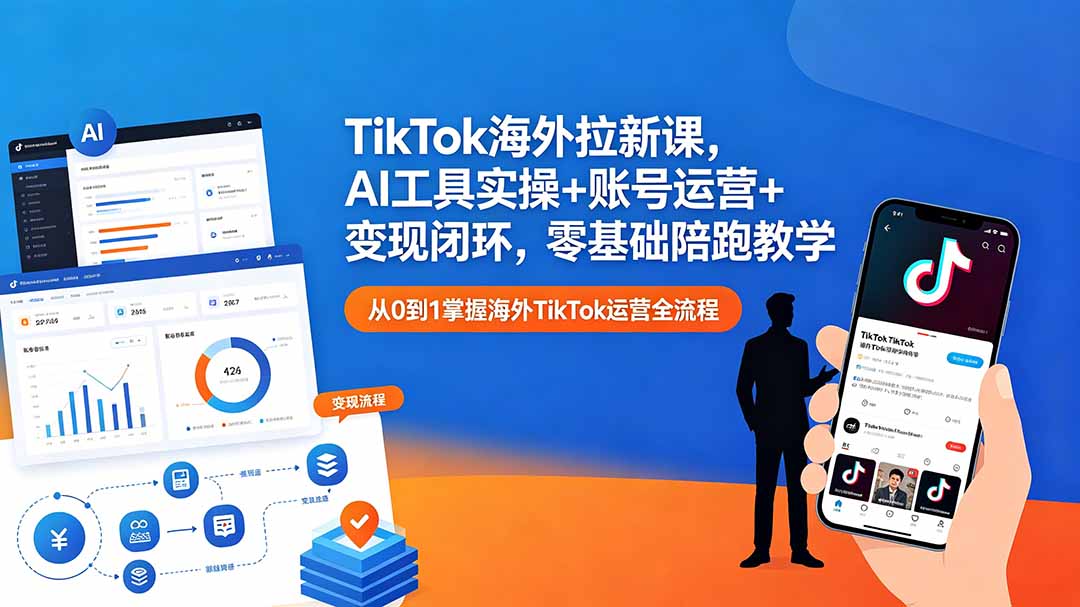 TikTok海外拉新课，AI工具实操+账号运营+变现闭环，零基础陪跑教学-副业心选
